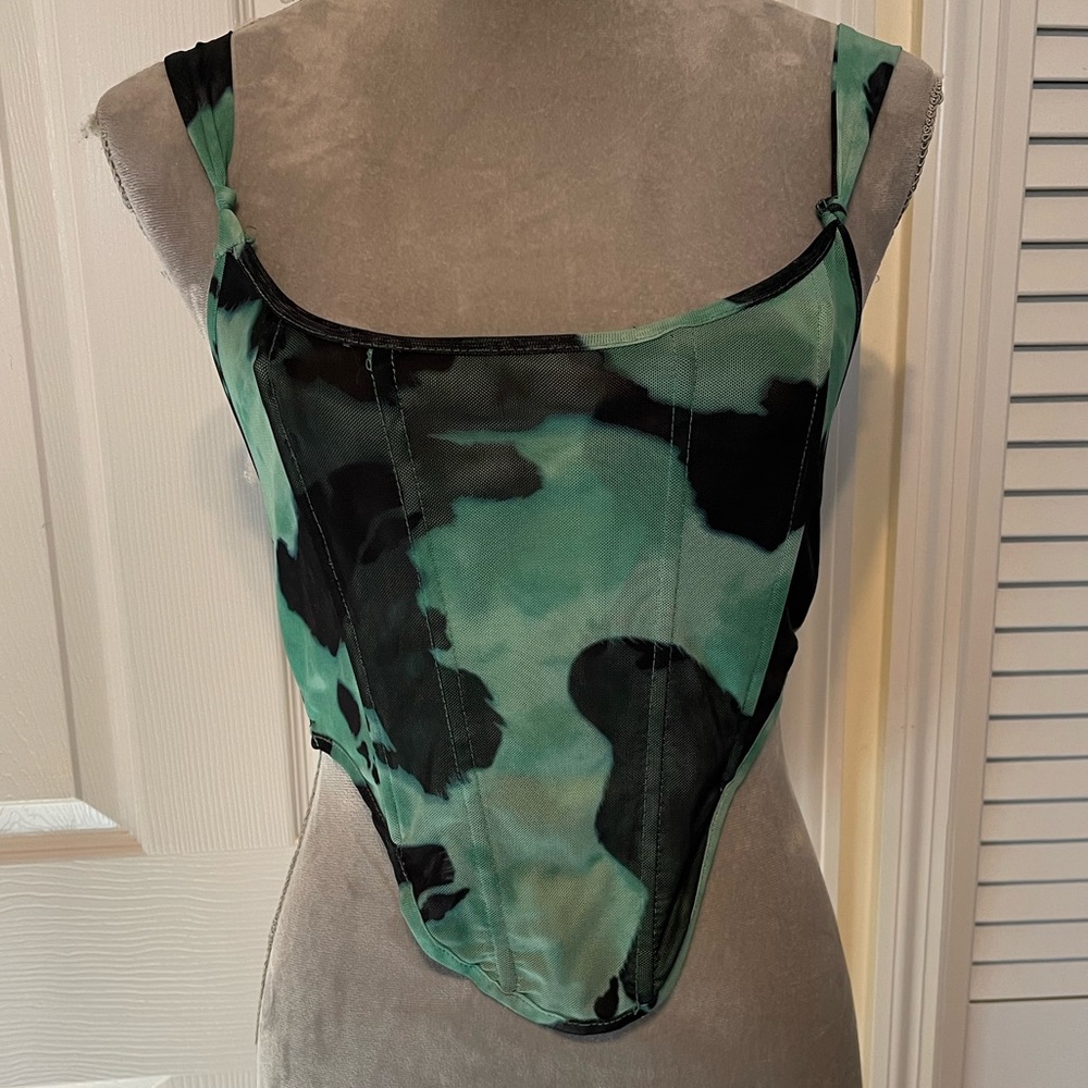 Pretty Little Thing Green & Black Boned Corset Tank